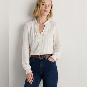 Quince White Organic Textured Cotton Peasant Blouse